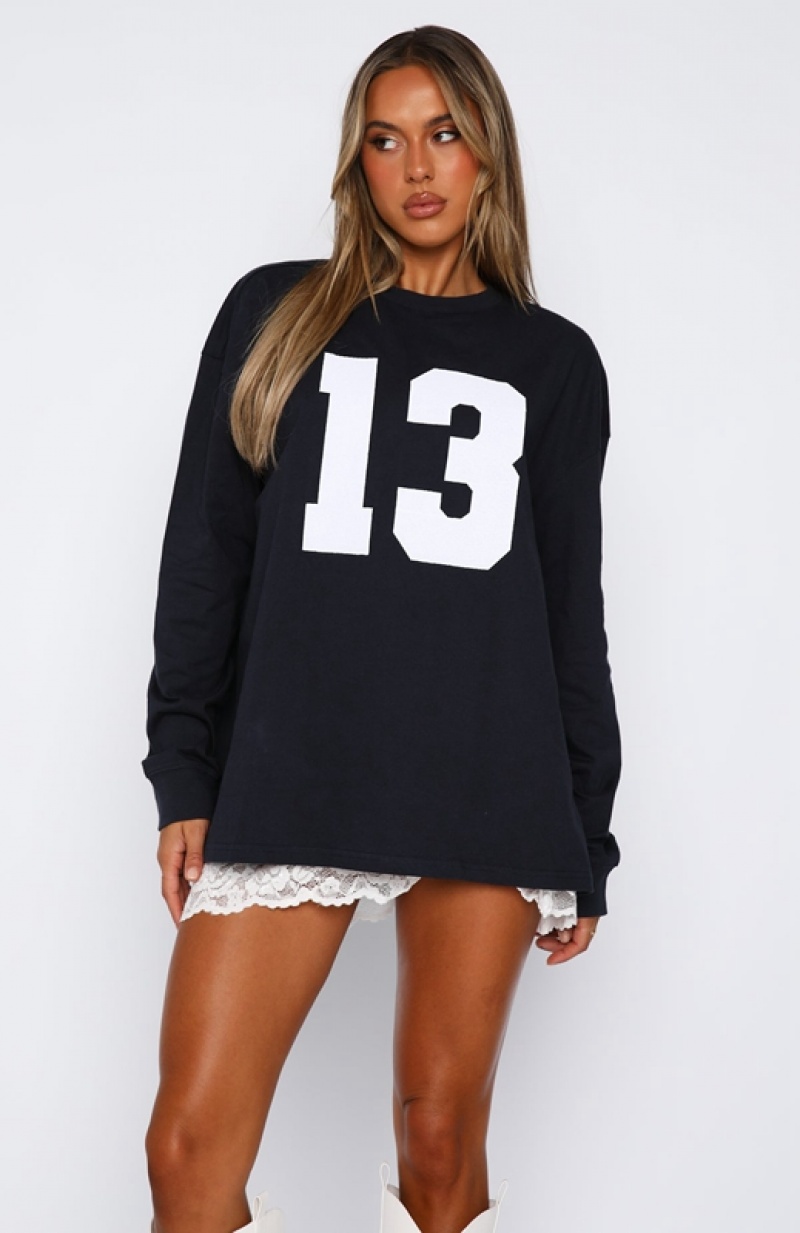 Women's White Fox Name Your Game Long Sleeve Tops Navy | EVMU-43275