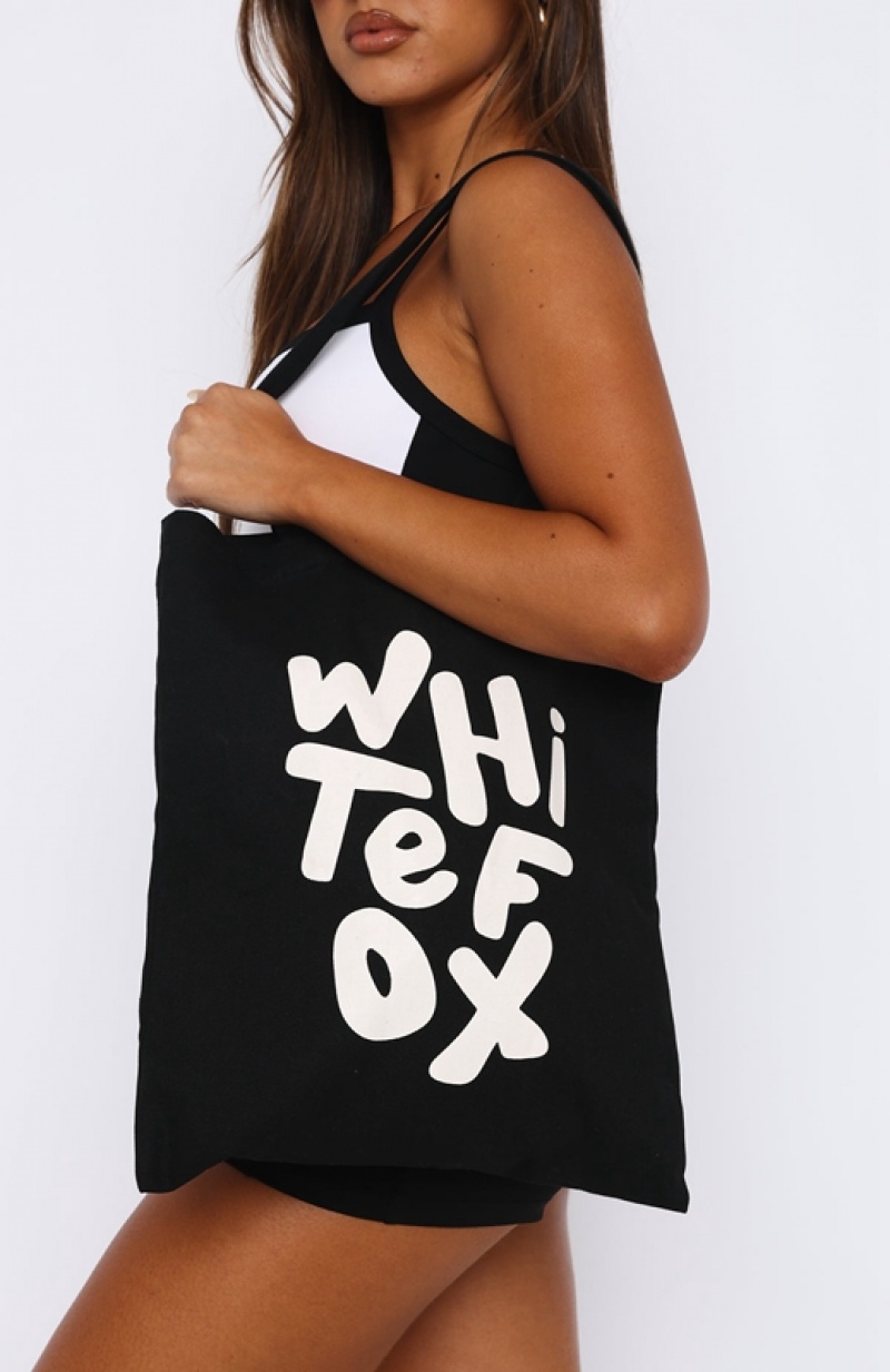 Women's White Fox New Standard Tote Bag Black / White | BMAC-37405