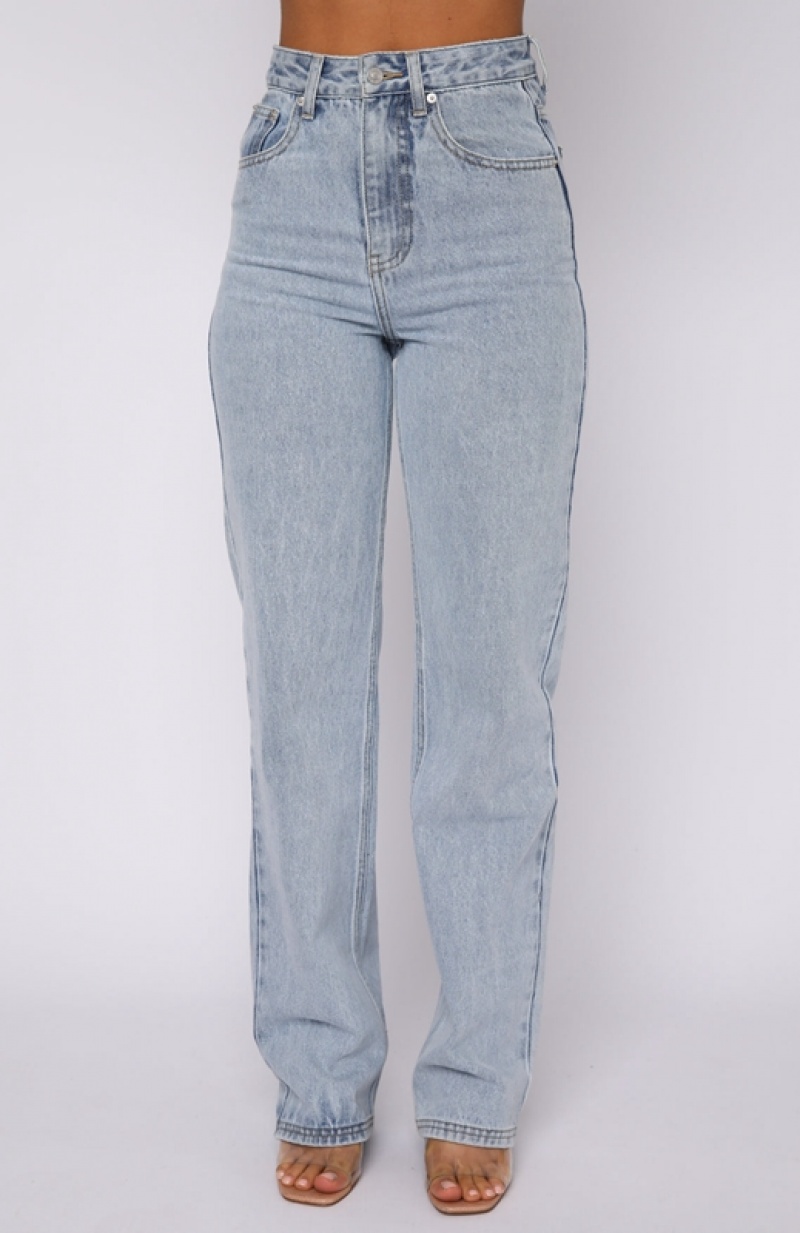 Women's White Fox On Replay High Rise Straight Leg Jeans Blue | MEDT-48365