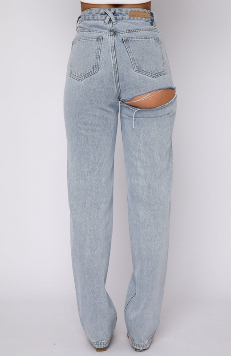 Women's White Fox On Replay High Rise Straight Leg Jeans Blue | MEDT-48365