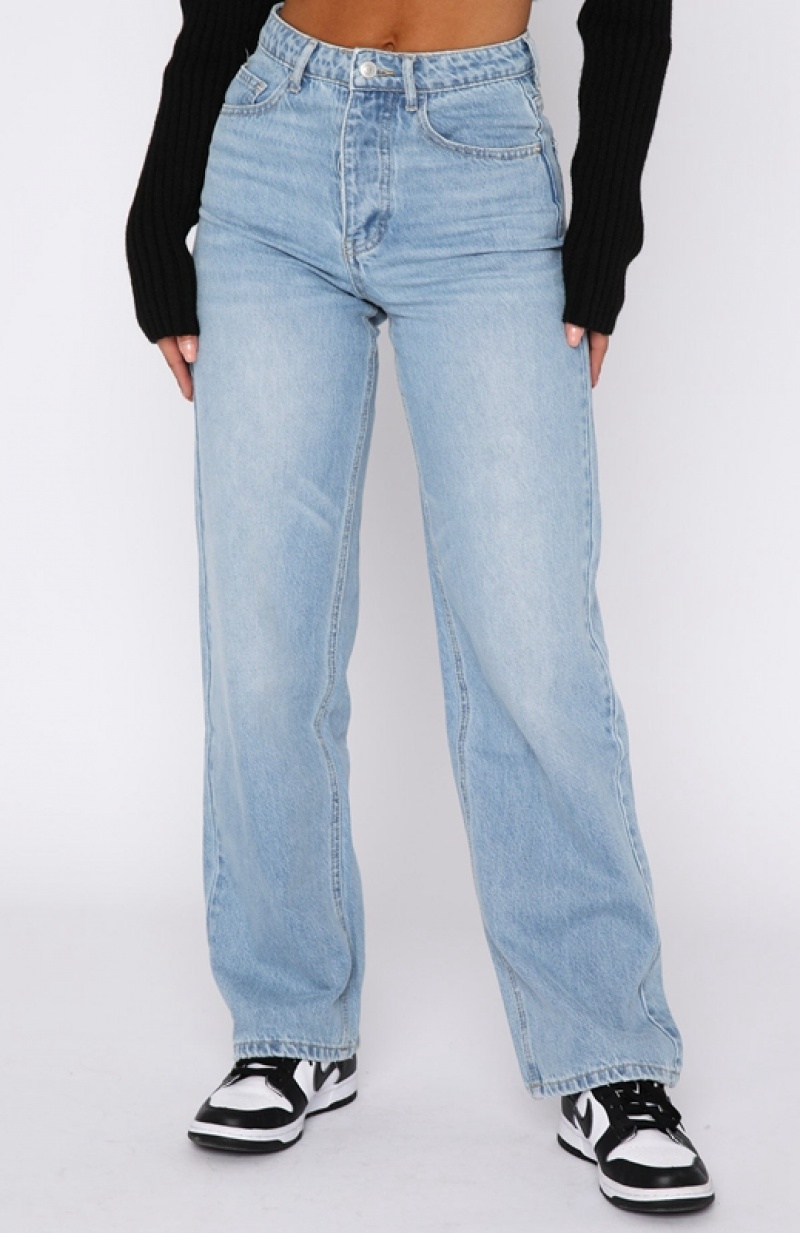 Women's White Fox One Call Away High Rise Straight Leg Jeans Blue | UOVE-84912