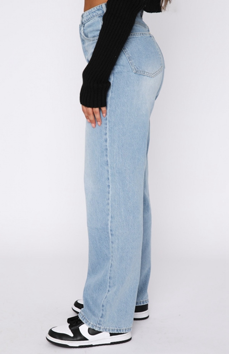 Women's White Fox One Call Away High Rise Straight Leg Jeans Blue | UOVE-84912