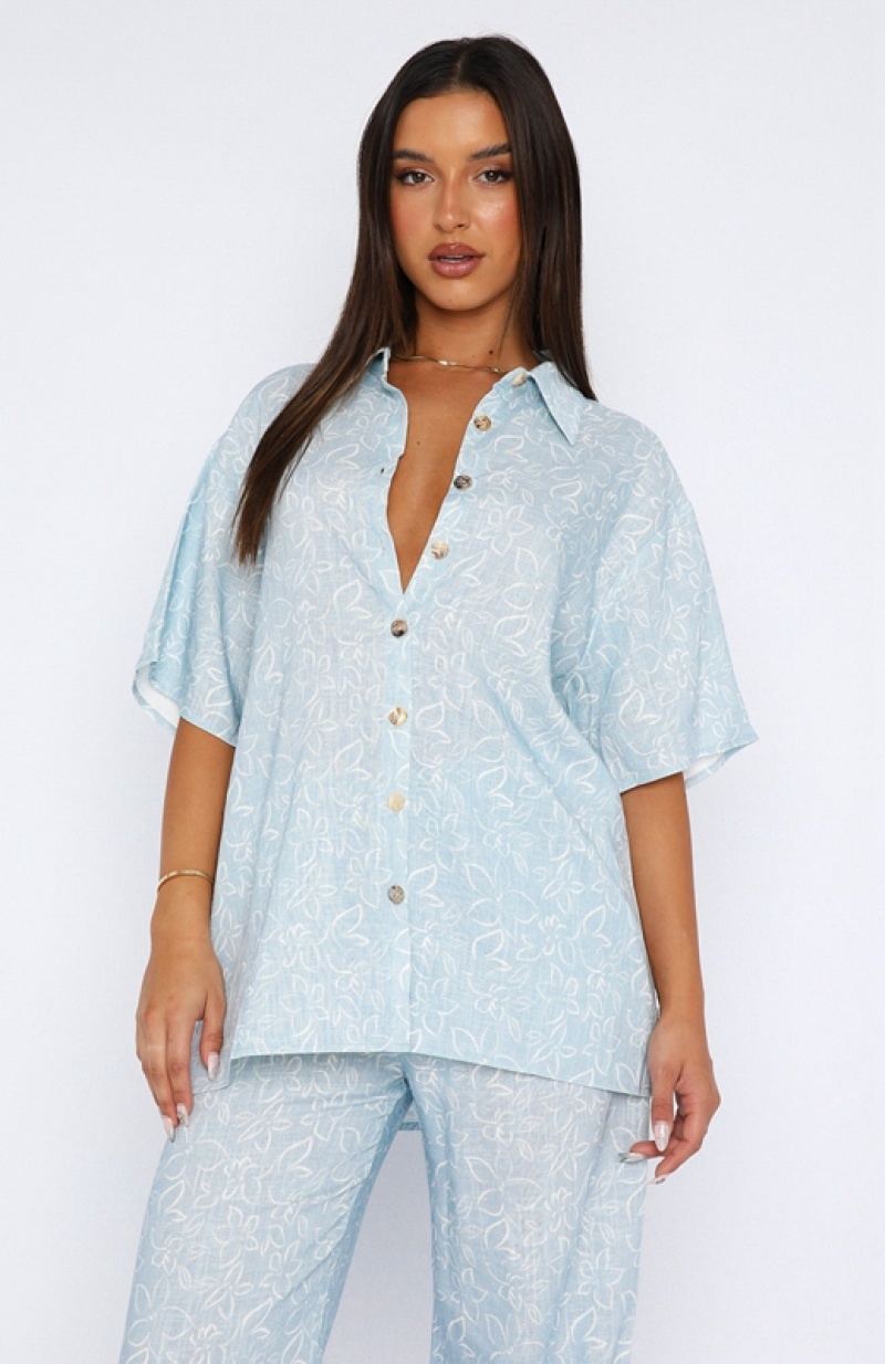 Women's White Fox One More Chance Shirts Blue | ANKM-12846