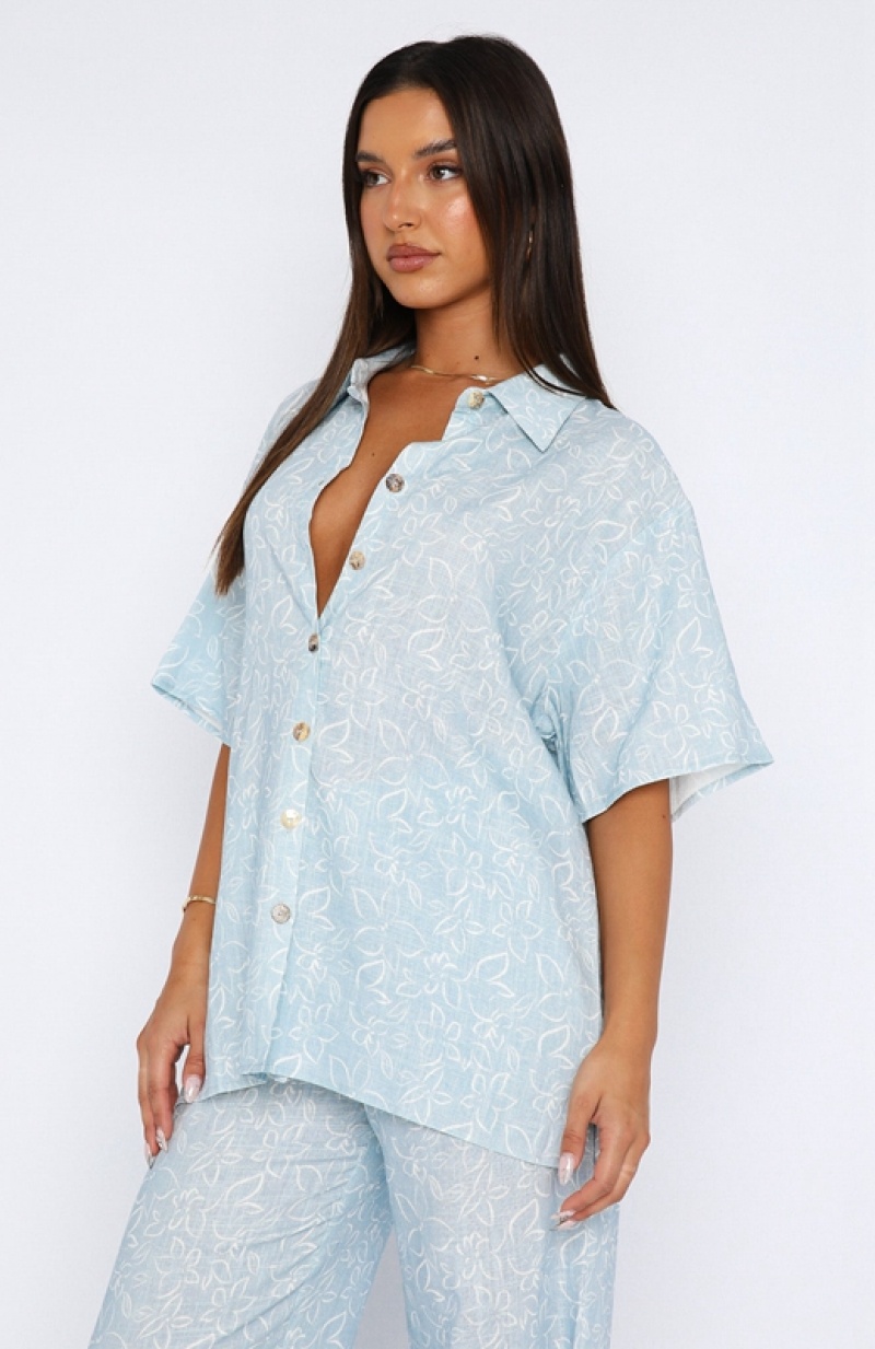 Women's White Fox One More Chance Shirts Blue | ANKM-12846