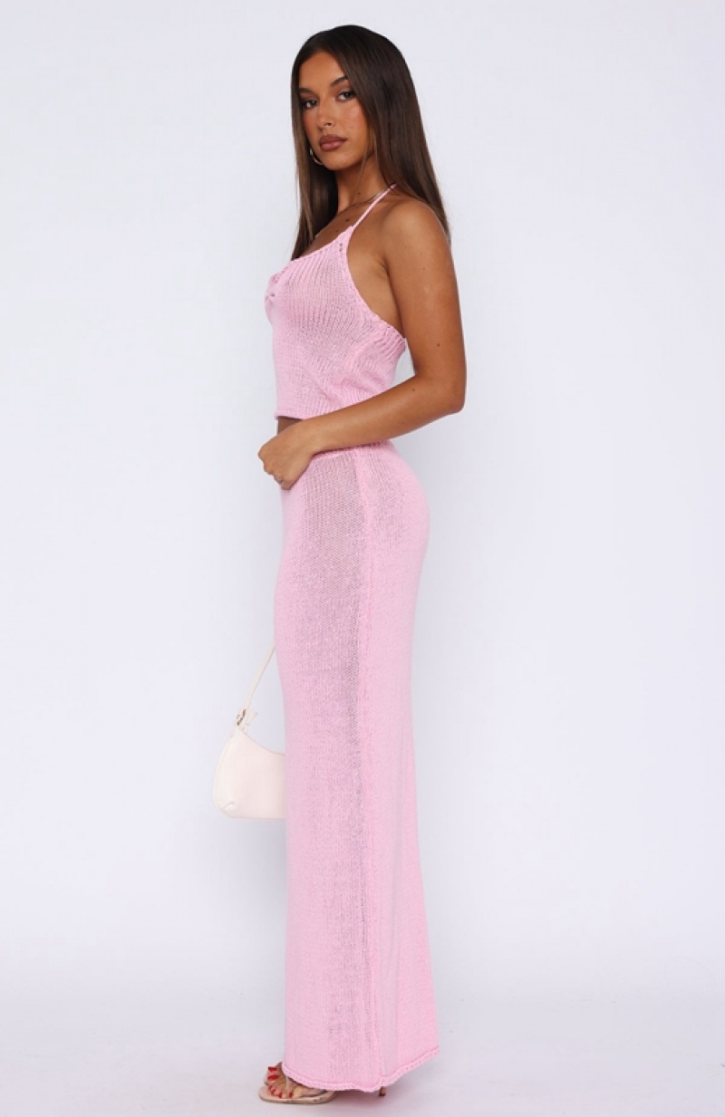 Women's White Fox One Time Offer Crochet Maxi Skirts Pink | DWEP-59307