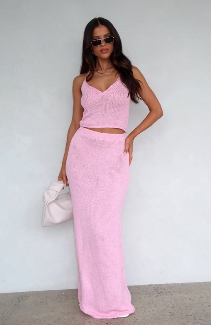 Women\'s White Fox One Time Offer Crochet Maxi Skirts Pink | DWEP-59307