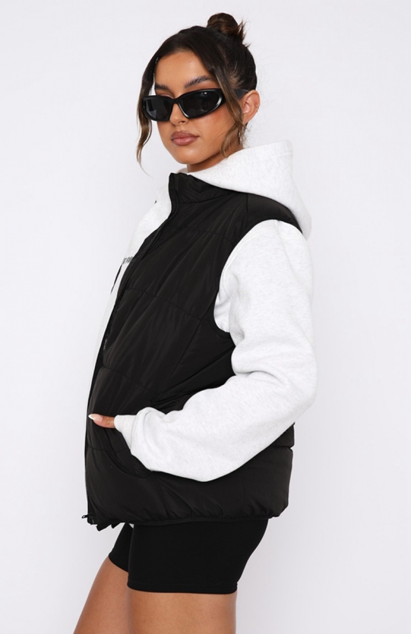 Women's White Fox Outside The Lines Puffer Vest Black | KETD-17960