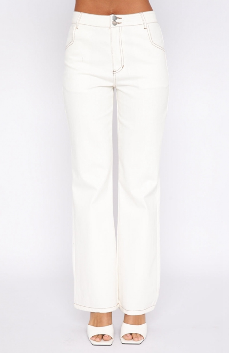 Women's White Fox Power Play Jeans White | IEPD-08265