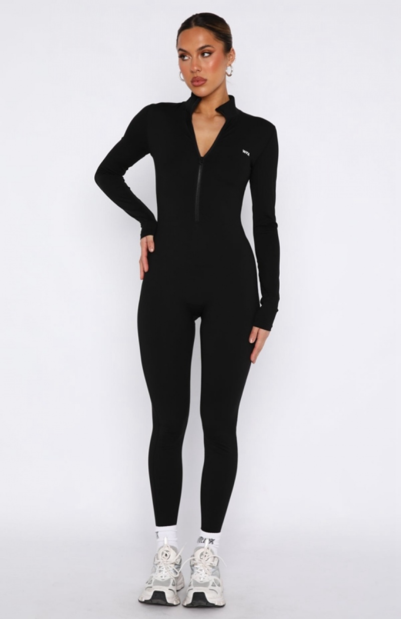 Women's White Fox Progress Long Sleeve Jumpsuit Black | KNAH-97051