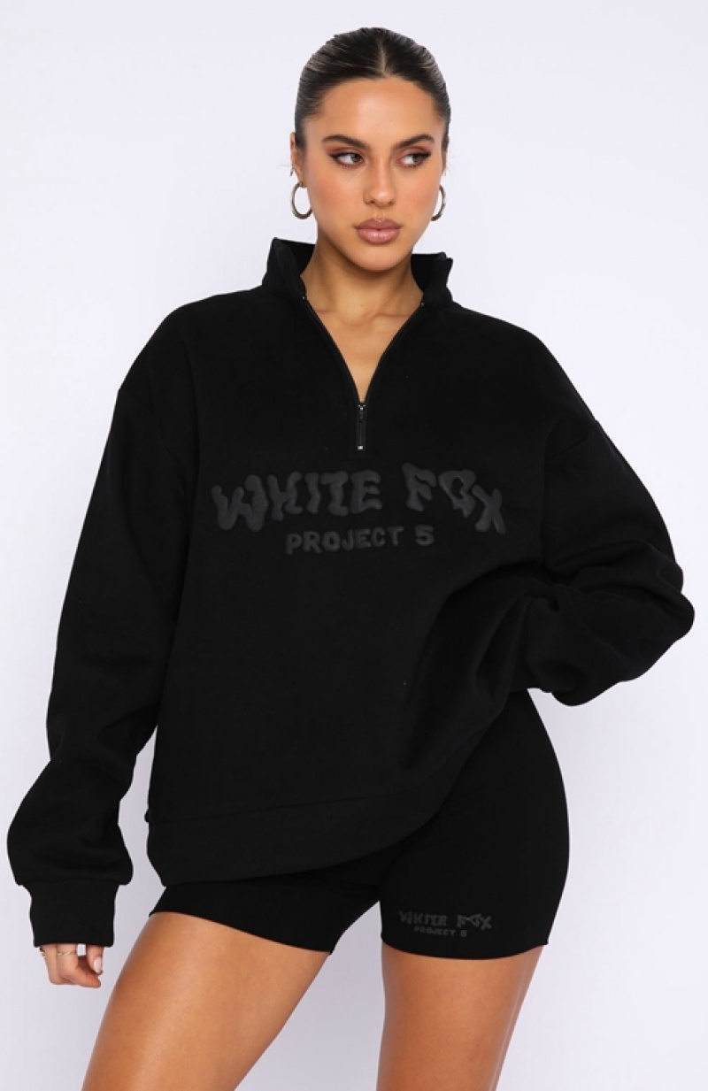 Women's White Fox Project 5 Zip Front Sweaters Black | OLEX-04876