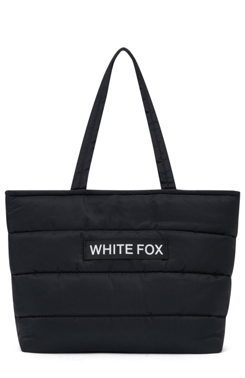 Women's White Fox Puffer Tote Bag Black | OTVF-58036