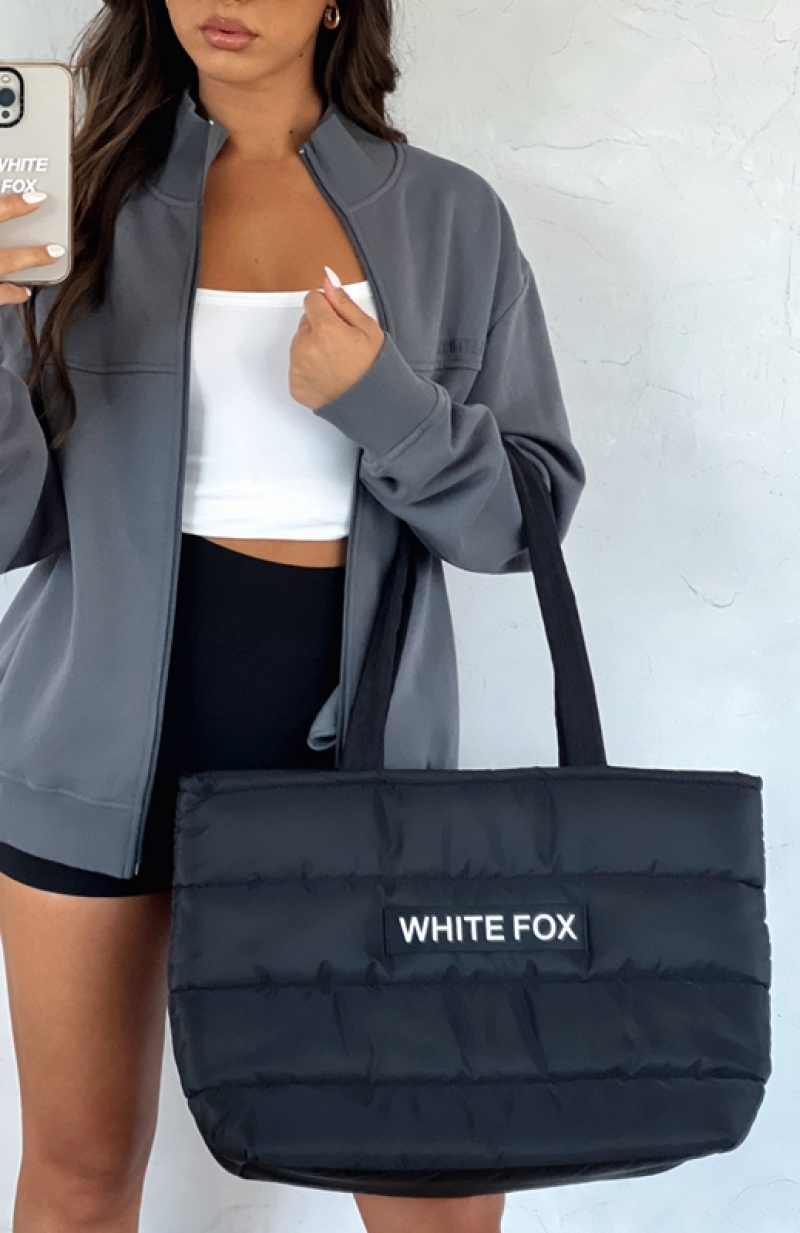 Women's White Fox Puffer Tote Bag Black | OTVF-58036