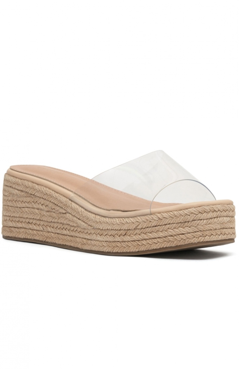 Women's White Fox Rayna Platform Slides Beige | GYHK-81054