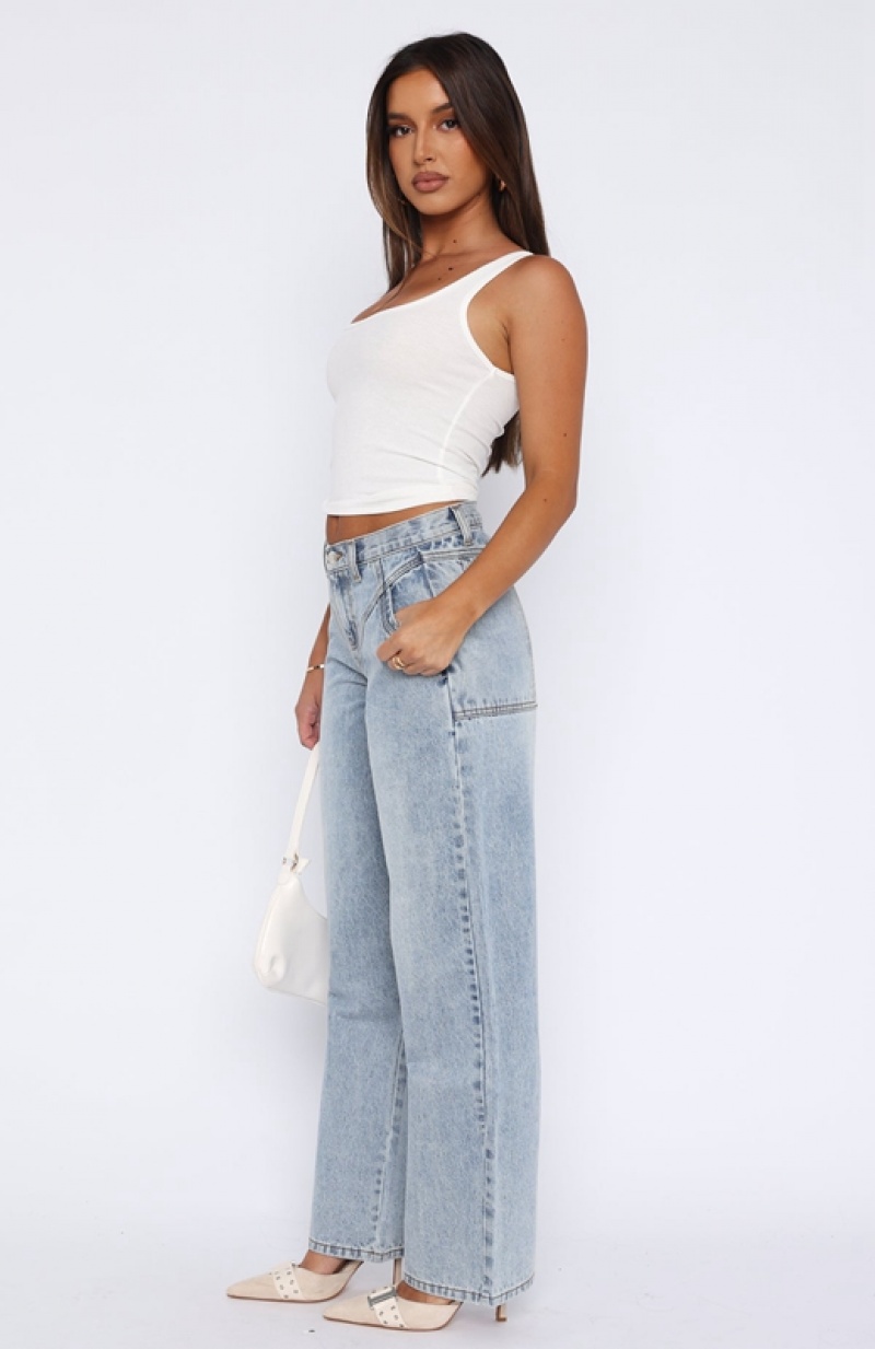 Women's White Fox River Low Rise Wide Leg Jeans Light Blue | XLVQ-70325