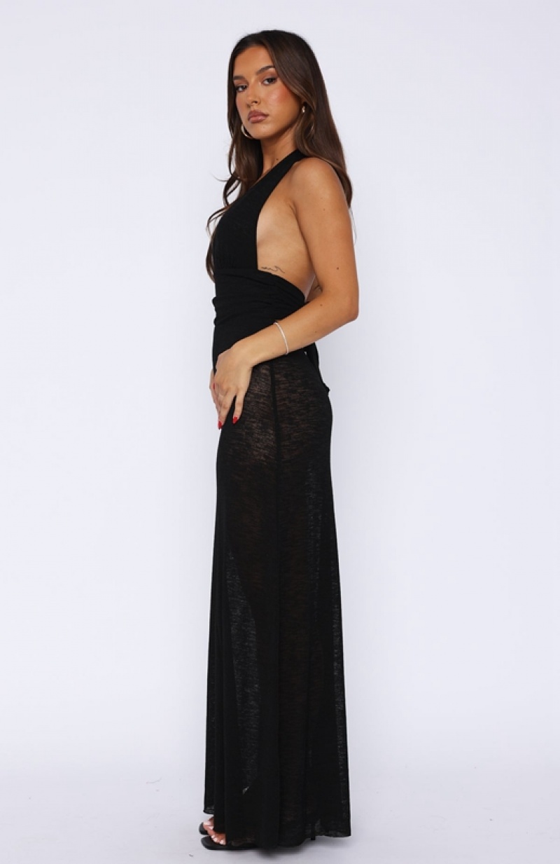 Women's White Fox Runaway Lover Maxi Dress Black | XCHQ-41053