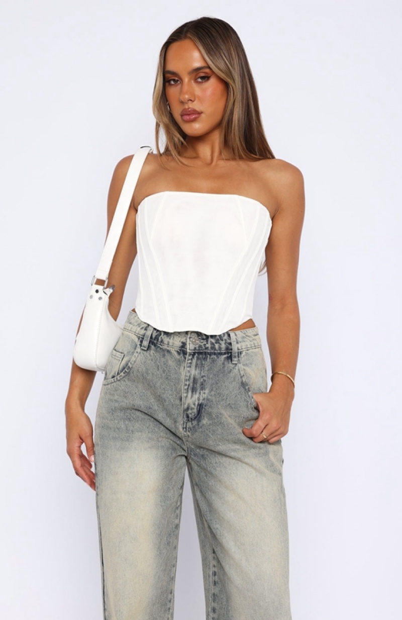 Women's White Fox Sharp Edges Bustier Tops White | GMUO-23056