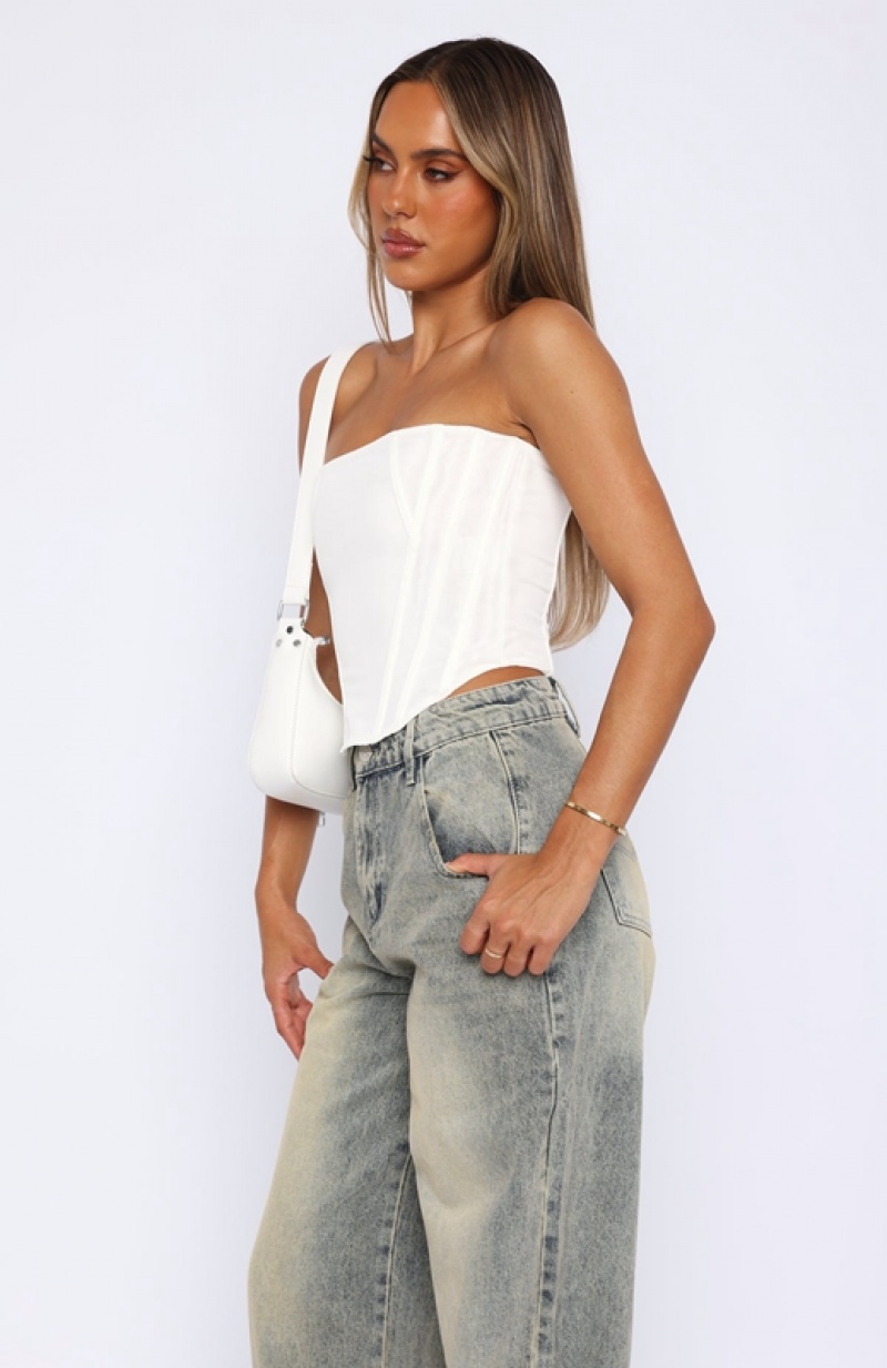 Women's White Fox Sharp Edges Bustier Tops White | GMUO-23056