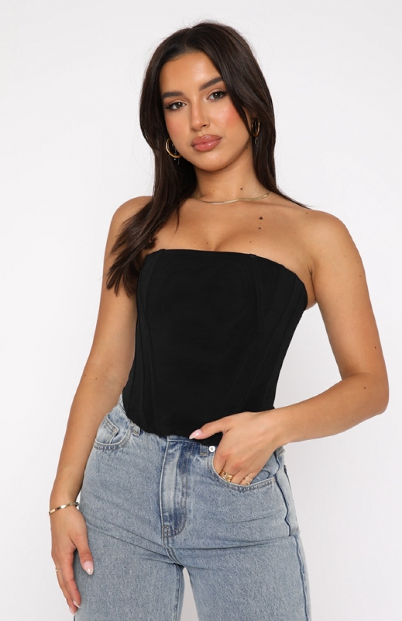 Women's White Fox Sharp Edges Bustier Tops Black | SQNY-26973