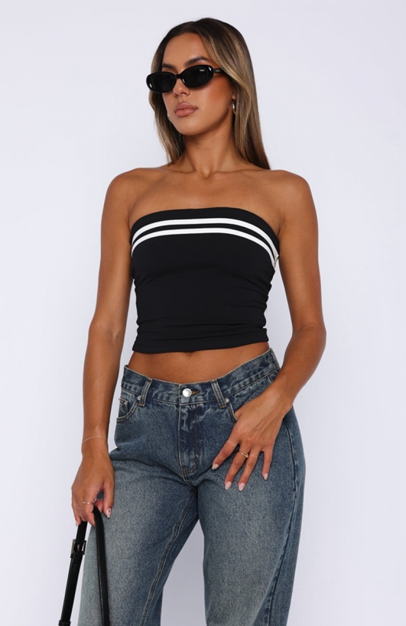 Women's White Fox She's Caught Up Strapless Tops Black | OSBM-96518