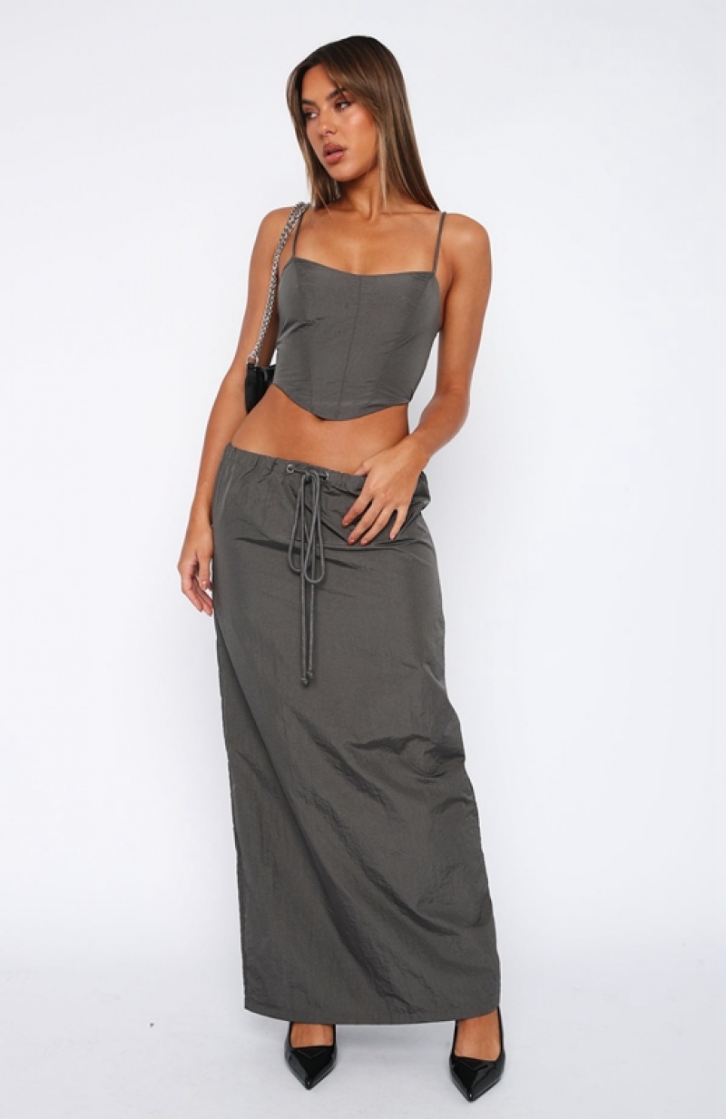 Women's White Fox Songs Of Mine Maxi Skirts Grey | ELFB-15936