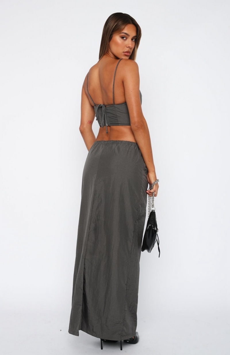 Women's White Fox Songs Of Mine Maxi Skirts Grey | ELFB-15936