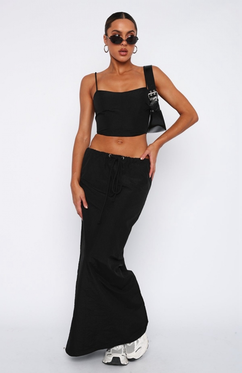 Women's White Fox Songs Of Mine Maxi Skirts Black | QJBY-74593