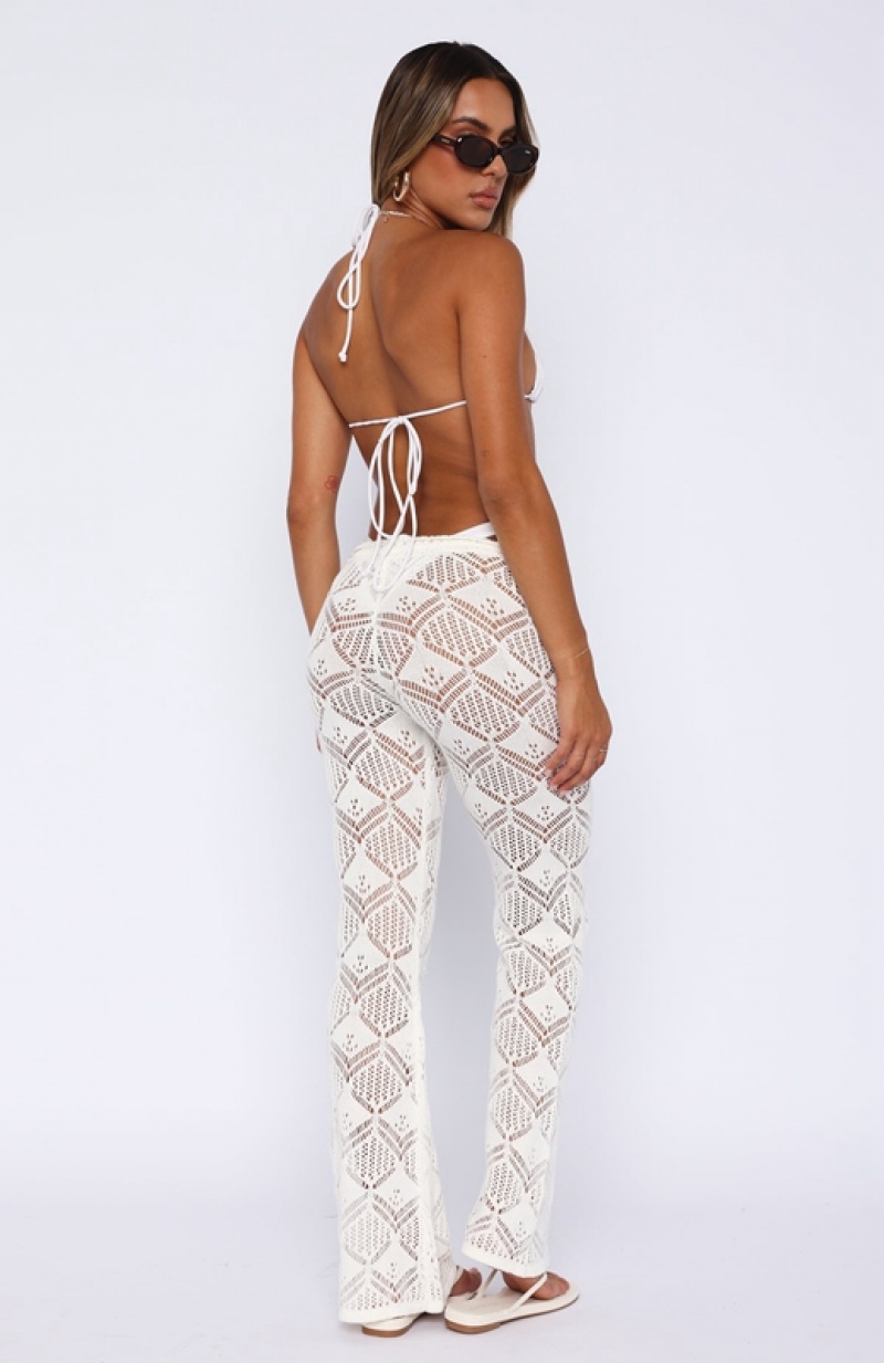 Women's White Fox Star Of The Show Crochet Pants White | PRWF-62705