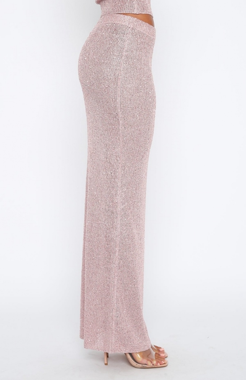 Women's White Fox Star Shining Sequin Knit Maxi Skirts Pink | KUFH-67412