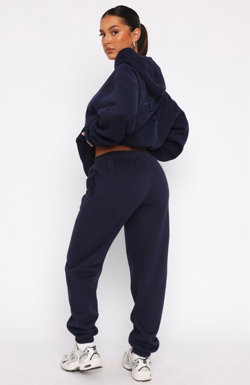 Women's White Fox Stay Lifted Sweatpants Navy | ICJD-27069