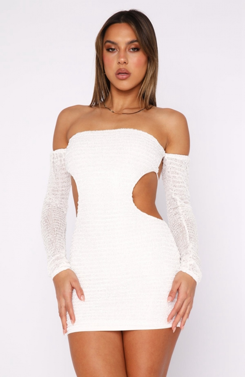 Women's White Fox Summer's Over Long Sleeve Mini Dress White | NJYU-03965