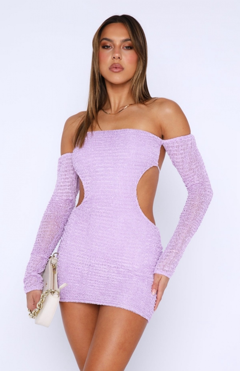 Women's White Fox Summer's Over Long Sleeve Mini Dress Purple | EZSX-94280