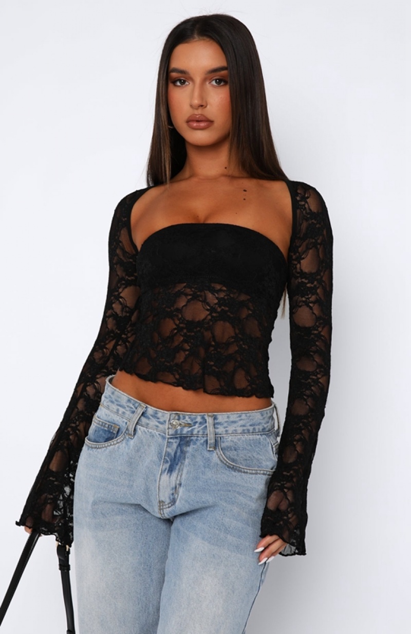 Women's White Fox Sweet Lovin' Lace Tops Black | DGYQ-98257