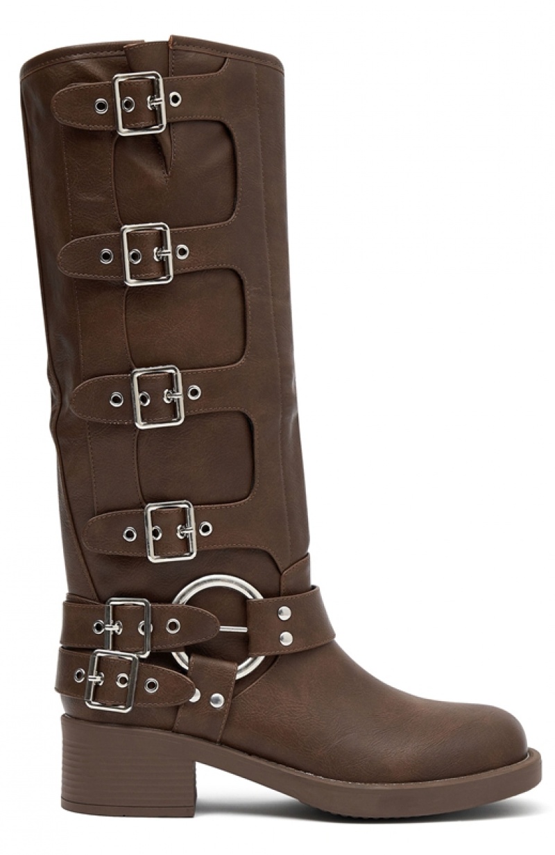 Women's White Fox Tatum Biker Boots Brown | NAYW-86793