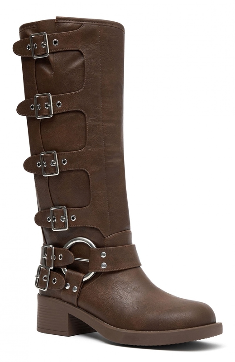 Women's White Fox Tatum Biker Boots Brown | NAYW-86793