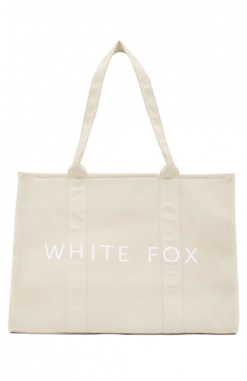 Women's White Fox Tote Bag White Beige | ASWD-70852