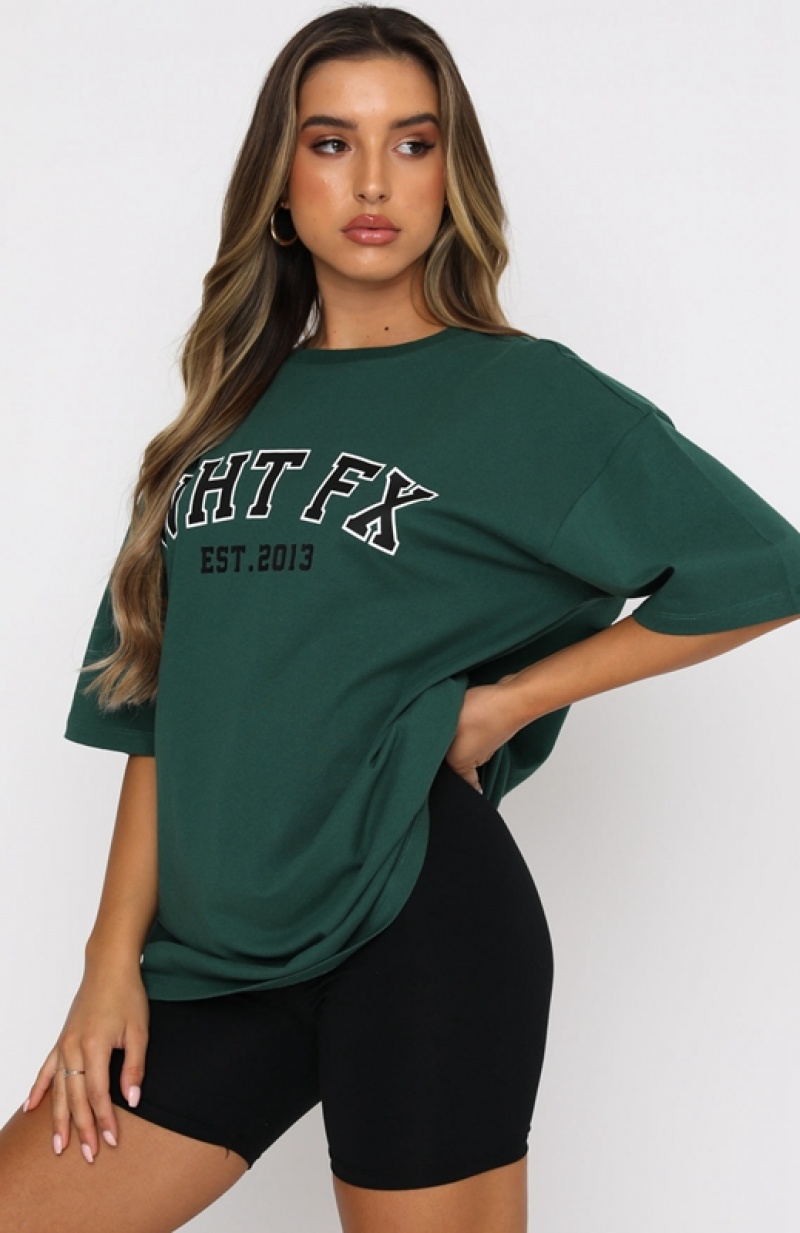 Women's White Fox Varsity T Shirts Green | GZSF-21485