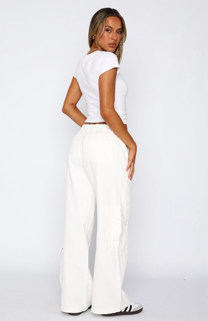 Women's White Fox Wait A Minute Pants White | BZAY-10278