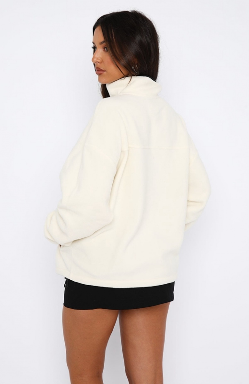 Women's White Fox Well Known Fleece Jackets Cream | IRLT-29503