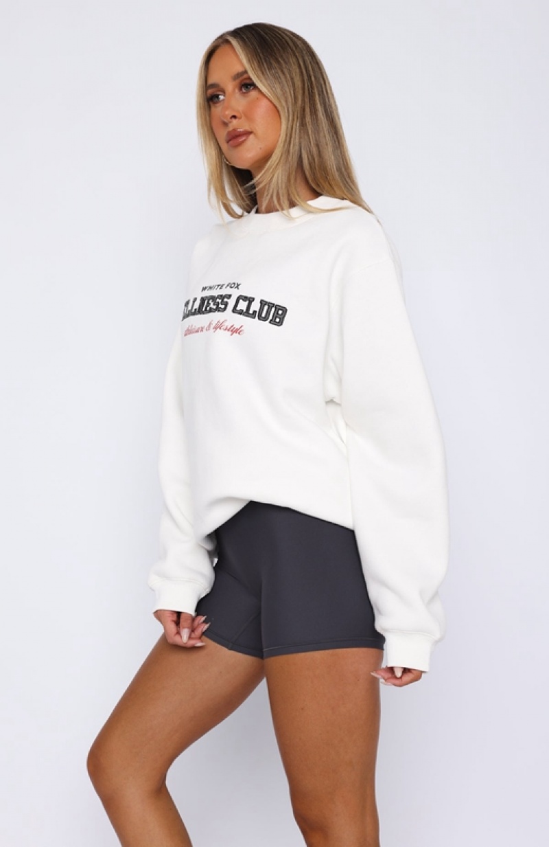 Women's White Fox Wellness Club Oversized Sweaters White | MLJF-37265