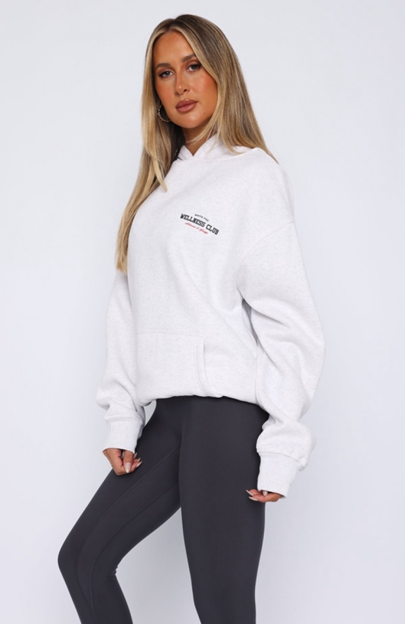 Women's White Fox Wellness Club Oversized Hoodie Grey | RAYE-35819