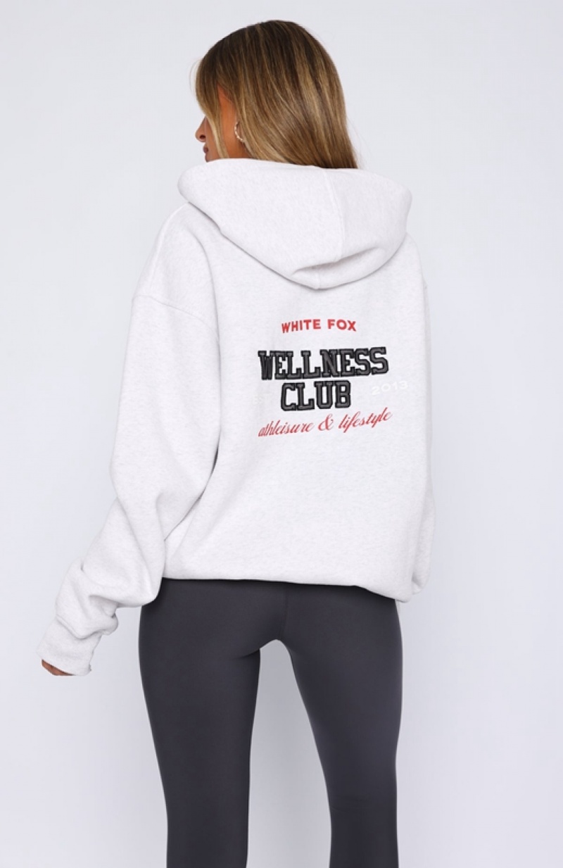 Women's White Fox Wellness Club Oversized Hoodie Grey | RAYE-35819