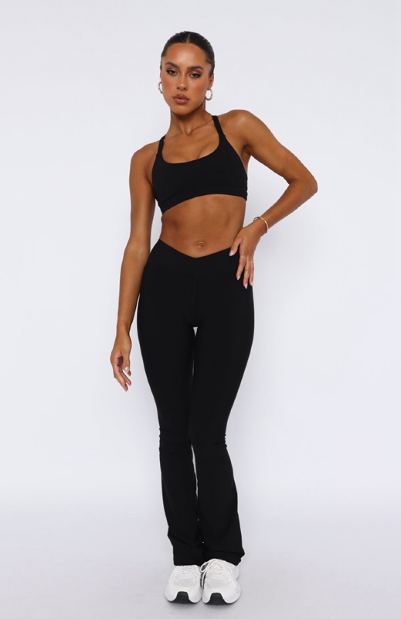 Women's White Fox Wellness Flare Leggings Black | RUIA-13289