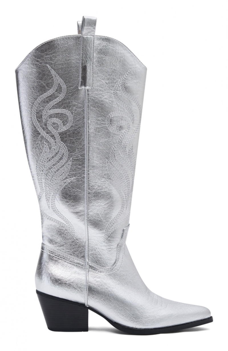 Women's White Fox Western Cowboy Boots Silver | YXWF-48713