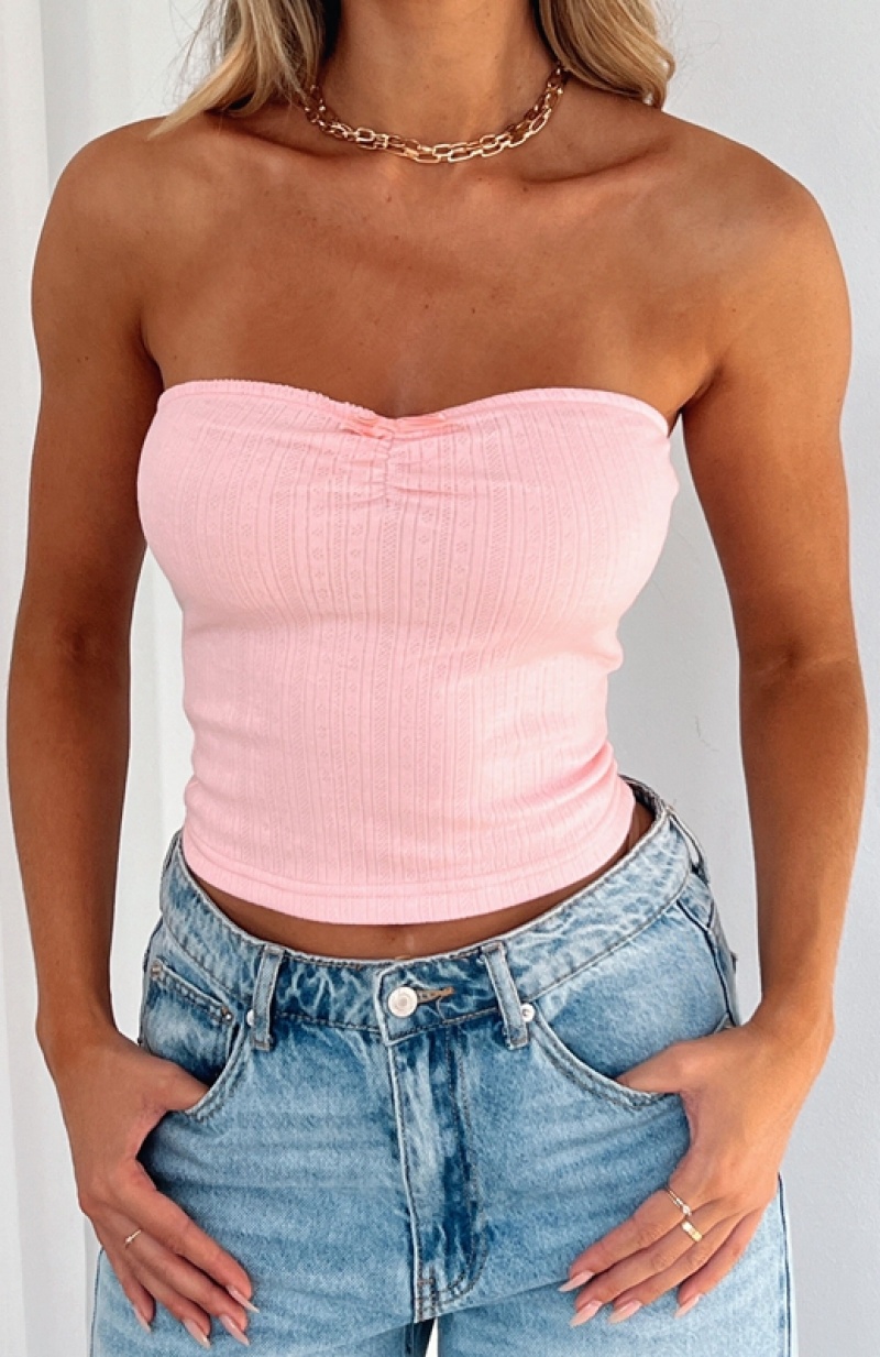 Women\'s White Fox What Do You See Strapless Tops Pink | IKCE-46987