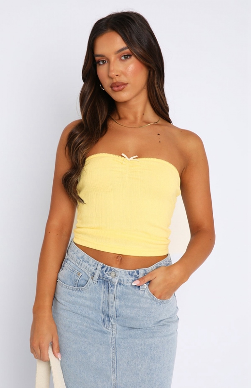 Women's White Fox What Do You See Strapless Tops Lemon | VPZK-21045