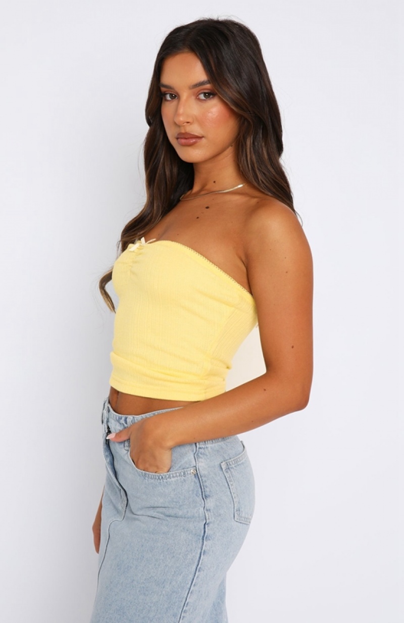 Women's White Fox What Do You See Strapless Tops Lemon | VPZK-21045