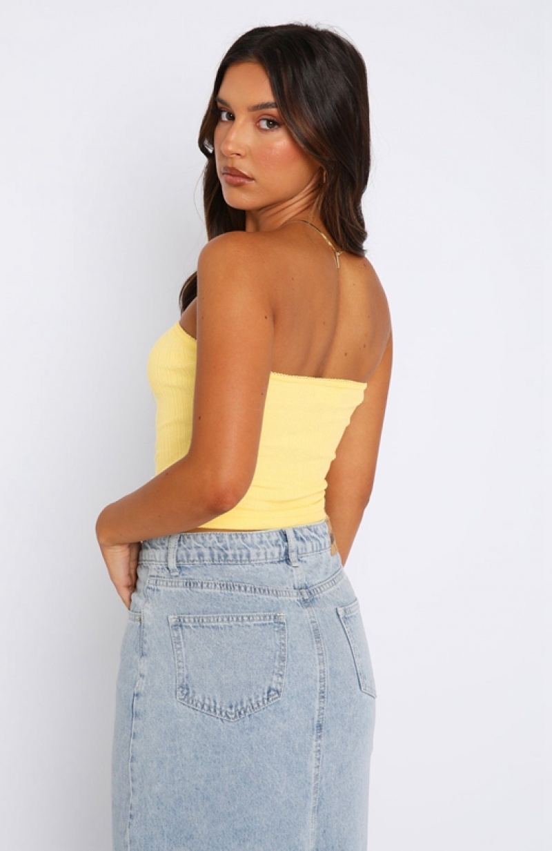 Women's White Fox What Do You See Strapless Tops Lemon | VPZK-21045