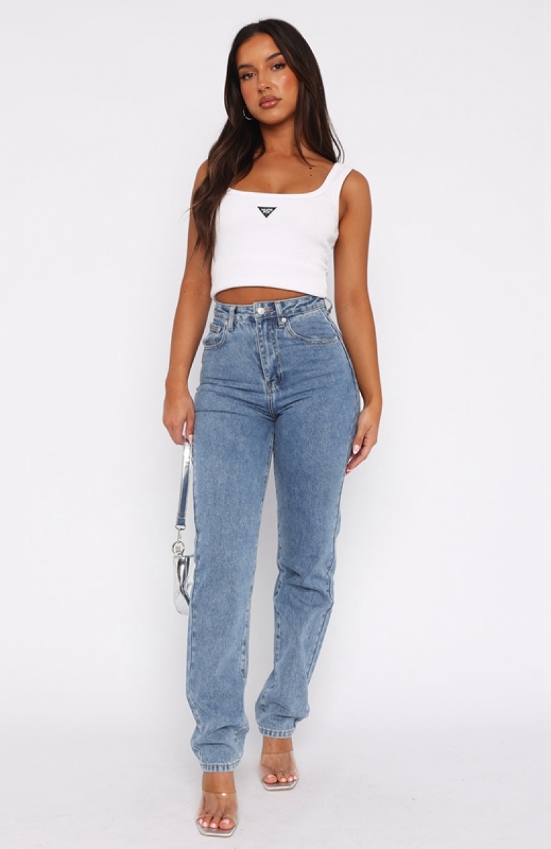 Women's White Fox Who's That Girl Straight Leg Denim Jeans Blue | DHRI-21754