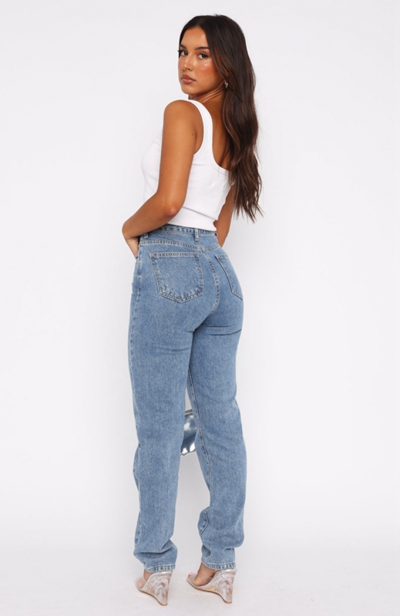 Women's White Fox Who's That Girl Straight Leg Denim Jeans Blue | DHRI-21754