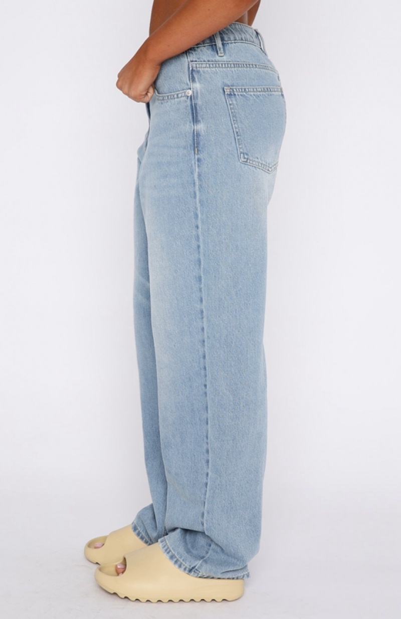 Women's White Fox With You Low Rise Wide Leg Jeans Blue | YTMV-98142